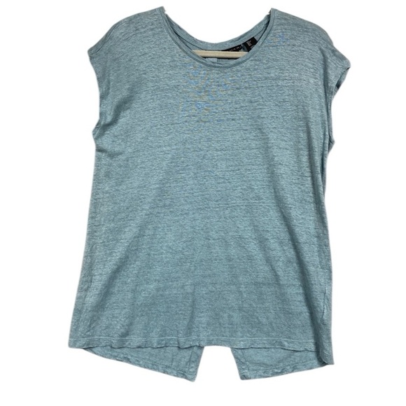 Tahari 100% Linen Button Back Blouse Size L Blue - Picture 1 of 5